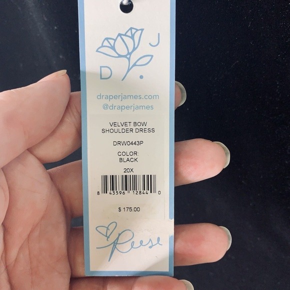 Draper James Velvet Bow Shoulder Dress Womens Size 20 Black NWT $175 - Picture 10 of 16